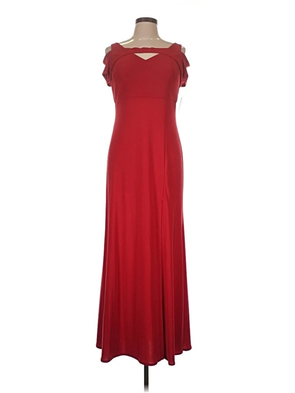 NWT Red Cold-Shoulder Stretch Maxi Dress with Front Slit Size 14